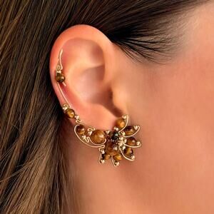 Tiger Eye 2-Way Ear Climbers – 14K Gold Crawlers, Handmade Unique Jewelry